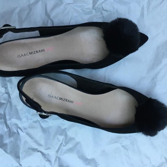 Black Velvet PomPom Heels, NEW 9 Med - Picture 1 of 4